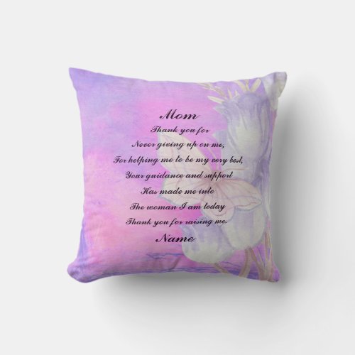 Add Name Change Text Thank You Mom Mothers Day Throw Pillow