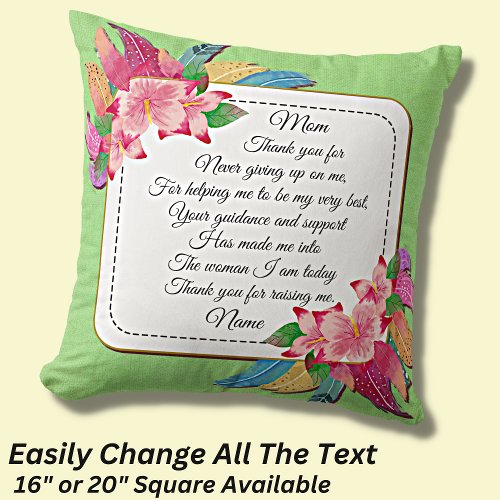 Add Name Change Text Thank You Mom Mothers Day Throw Pillow