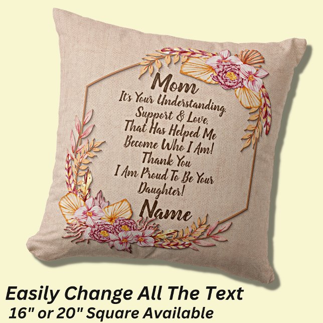 Add Name Change Text Thank You Mom Mother's Day Throw Pillow (Creator Uploaded)