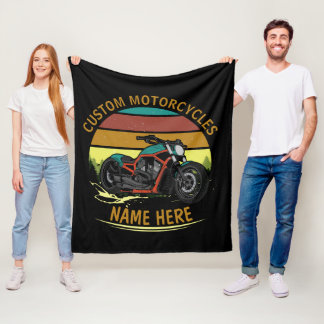 Add Name Change Text Vintage Rainbow Motorcycle Fleece Blanket