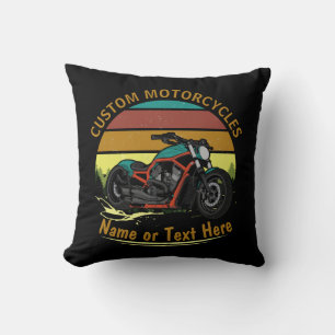 Add Name Change Text Vintage Rainbow Motorcycle Throw Pillow