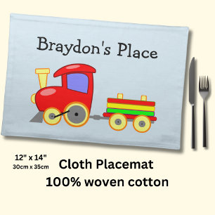 Add Name, Child's Red Engine Steam Train Cloth Placemat