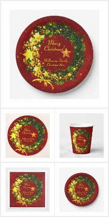 Add Name Christmas 20xx Gold Green Wreath on Red