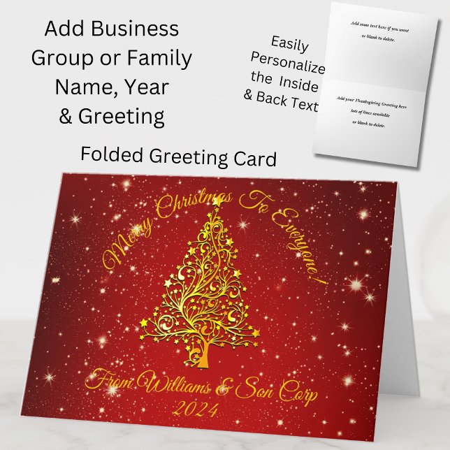 Add Name  Christmas Red Gold Tree Star Greeting Card (Creator Uploaded)