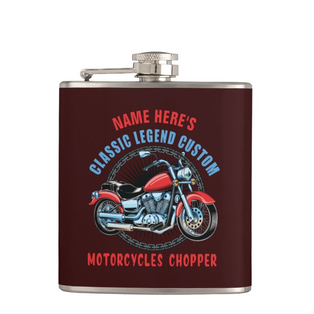 Add Name Classic Custom Red Motorcycle Chopper     Flask (Front)