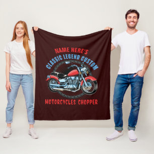 Add Name Classic Custom Red Motorcycle Chopper     Fleece Blanket