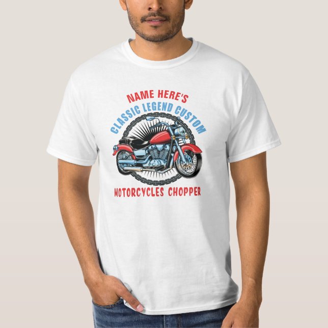 Add Name Classic Custom Red Motorcycle Chopper     T-Shirt (Front)
