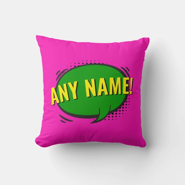 Add Name Comic Book Style Text Purple Green  Throw Pillow (Front)