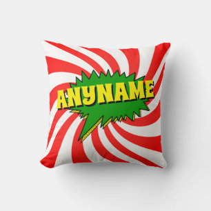 Add Name Comic Book Style Text Yellow Red Green Th Throw Pillow
