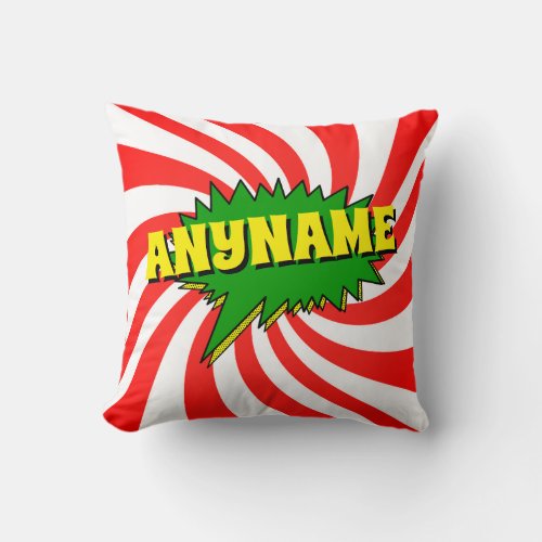 Add Name Comic Book Style Text Yellow Red Green Th Throw Pillow