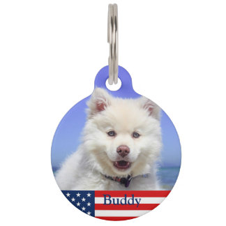 Add name contact details patriotic US flag design, Pet ID Tag