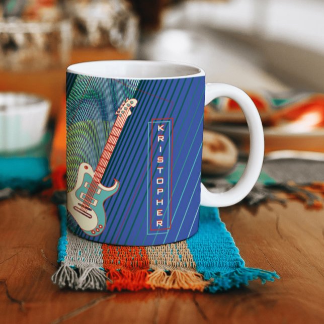   Add Name Cool Modern Teal & Blue Electric Guitar Giant Coffee Mug (Creator Uploaded)