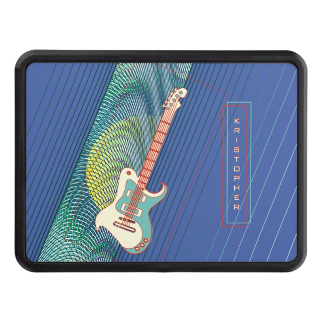   Add Name Cool Modern Teal & Blue Electric Guitar Hitch Cover (Front)