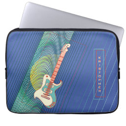   Add Name Cool Modern Teal &amp; Blue Electric Guitar Laptop Sleeve