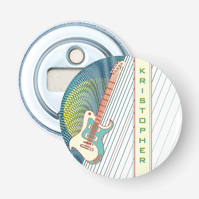  Add Name Cool Modern White & Teal Electric Guitar Bottle Opener (Front)