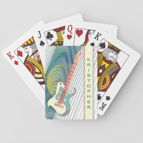  Add Name Cool Modern White  Teal Electric Guitar Playing Cards