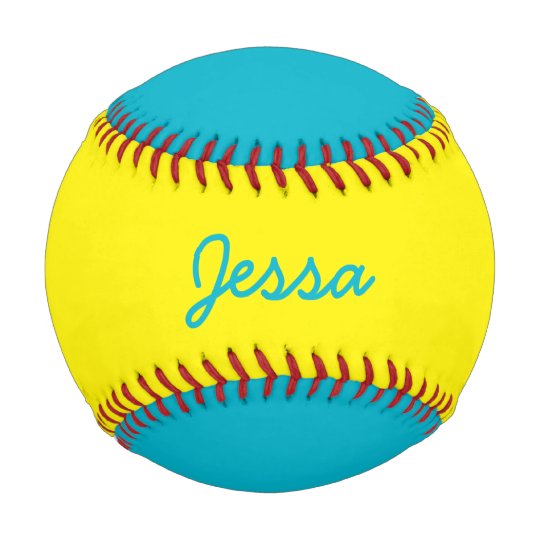 Add Name Custom Aqua Blue and Yellow Baseball