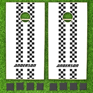 Add Name Custom Colors Double Checkered Stripes Cornhole Set