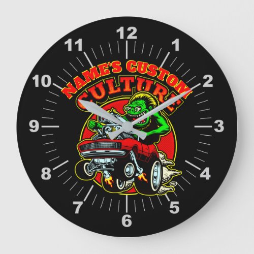 Add NAME Custom Culture Hot Rod Classic Muscle Car Large Clock