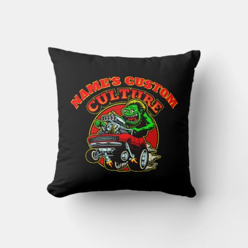 Add NAME Custom Culture Hot Rod Classic Muscle Car Throw Pillow