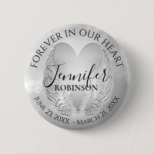 Add Name Custom Memorial Silver Heart Button