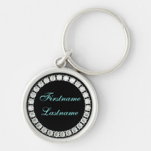Add name-customizable diamonds on black keychain