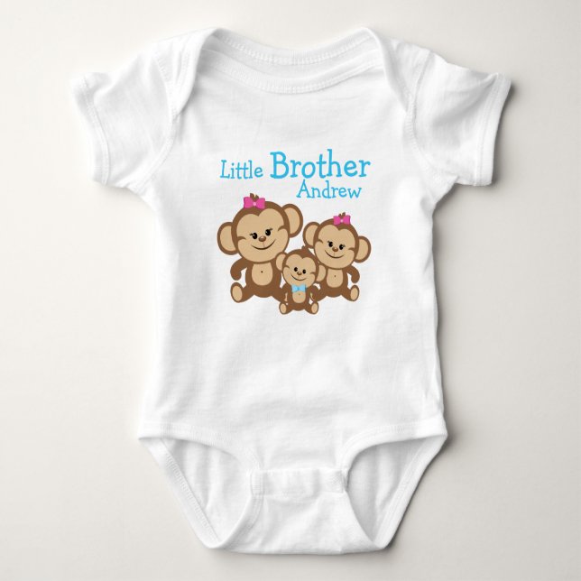 Add Name Customized Monkeys Little Brother Baby Bodysuit (Front)