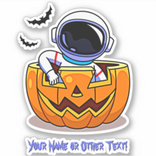 Add Name Cute Astronaut in Pumpkin Bats  Halloween Sticker