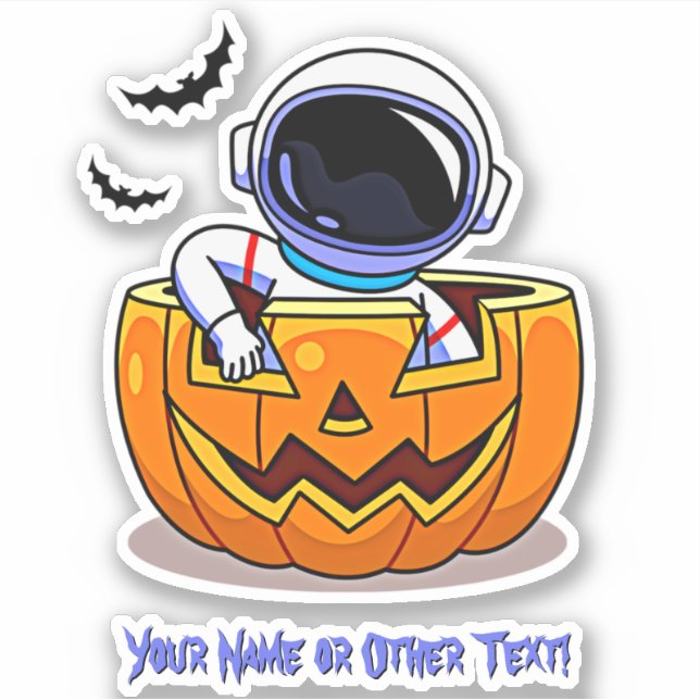 Add Name Cute Astronaut in Pumpkin Bats  Halloween Sticker (Front)