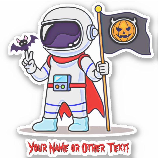 Add Name Cute Astronaut Pumpkin Flag Bat Halloween Sticker (Front)