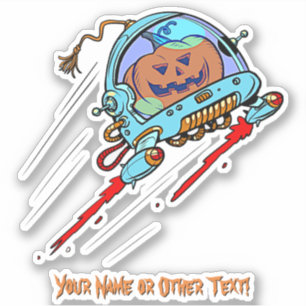 Add Name Cute Astronaut Pumpkin in Space Halloween Sticker