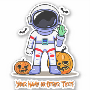 Add Name Cute Astronaut Pumpkins Bats  Halloween   Sticker