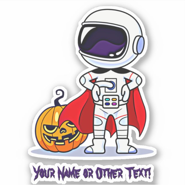 Add Name Cute Astronaut Standing with Pumpkin Sticker (Front)