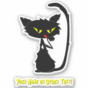 Add Name, Cute Black Cat Red Tongue Yellow Eyes Sticker
