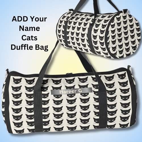 Add Name Cute Black Cats Heads Duffle Bag