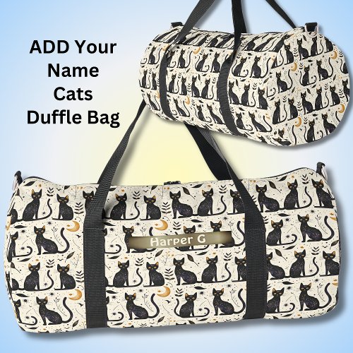 Add Name Cute Black Cats  Moon Duffle Bag