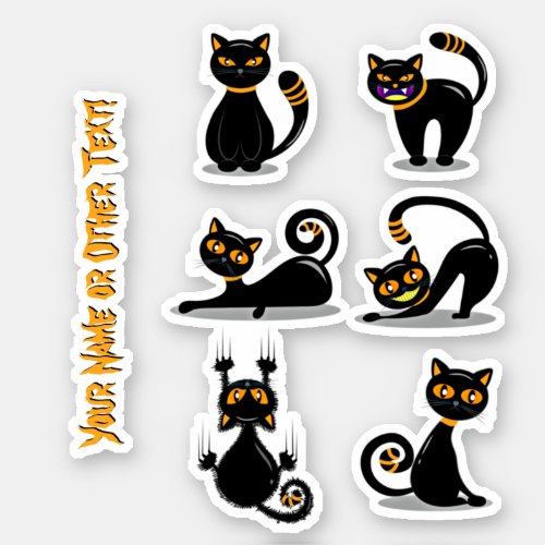 Add Name Cute Black  Orange Cats Sticker