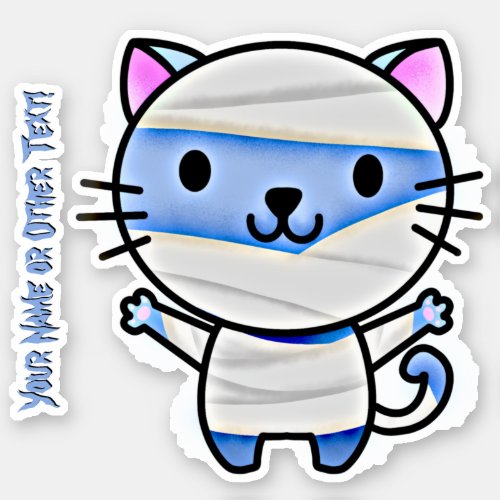 Add Name Cute Blue Cat Kitten Mummy in Bandages   Sticker