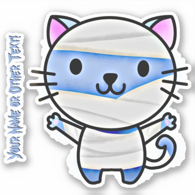 Add Name, Cute Blue Cat Kitten Mummy in Bandages   Sticker (Front)