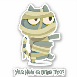 Add Name, Cute Cat Kitten Mummy Zombie Monster     Sticker