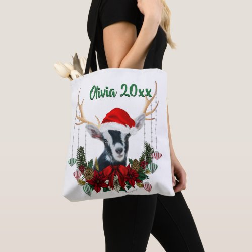 ADD NAME _ Cute Christmas Alpine Goat Kid Tote Bag