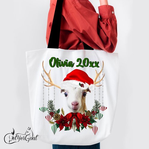 ADD NAME _ Cute Christmas LaMancha Goat Kid Tote Bag