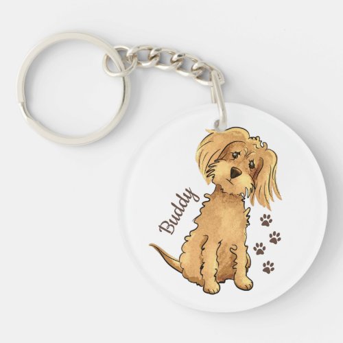 Add Name Cute Fluffy Brown Dog Acrylic Keychain