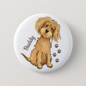Add Name Cute Fluffy Brown Dog Button (Front)