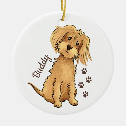 Add Name Cute Fluffy Brown Dog Ceramic Ornament