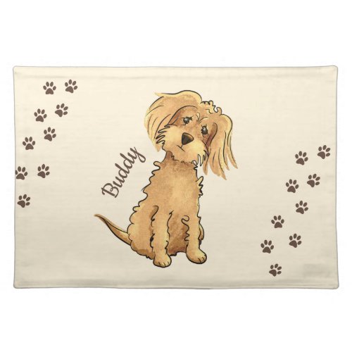 Add Name Cute Fluffy Brown Dog Cloth Placemat