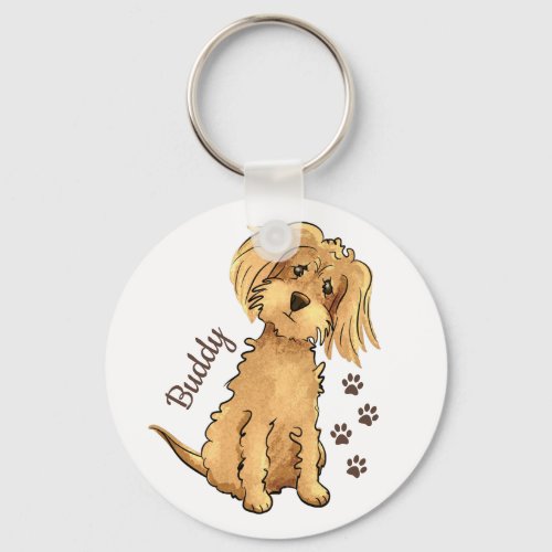 Add Name Cute Fluffy Brown Dog Keychain