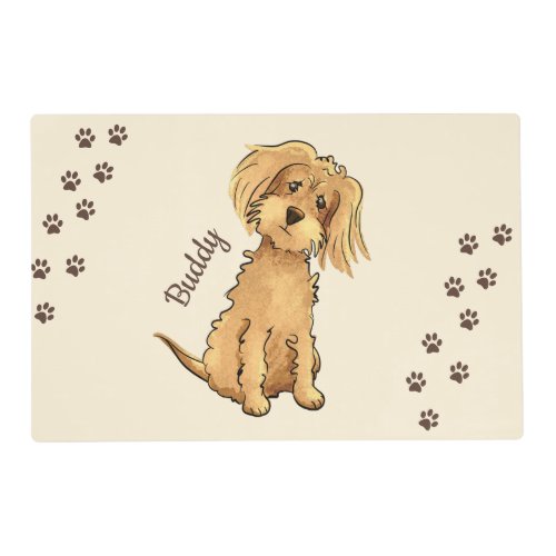 Add Name Cute Fluffy Brown Dog Laminated Placemat