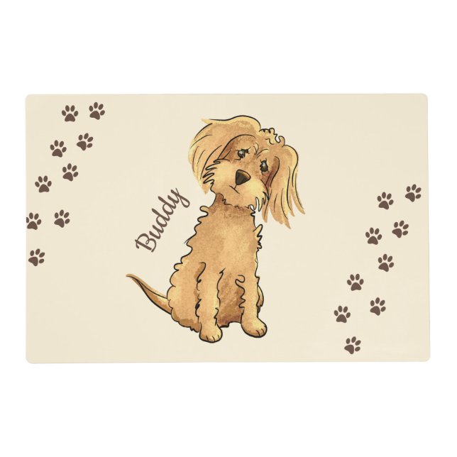 Add Name Cute Fluffy Brown Dog Laminated Placemat (Front)