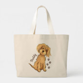 Add Name Cute Fluffy Brown Dog Large Tote Bag (Back)